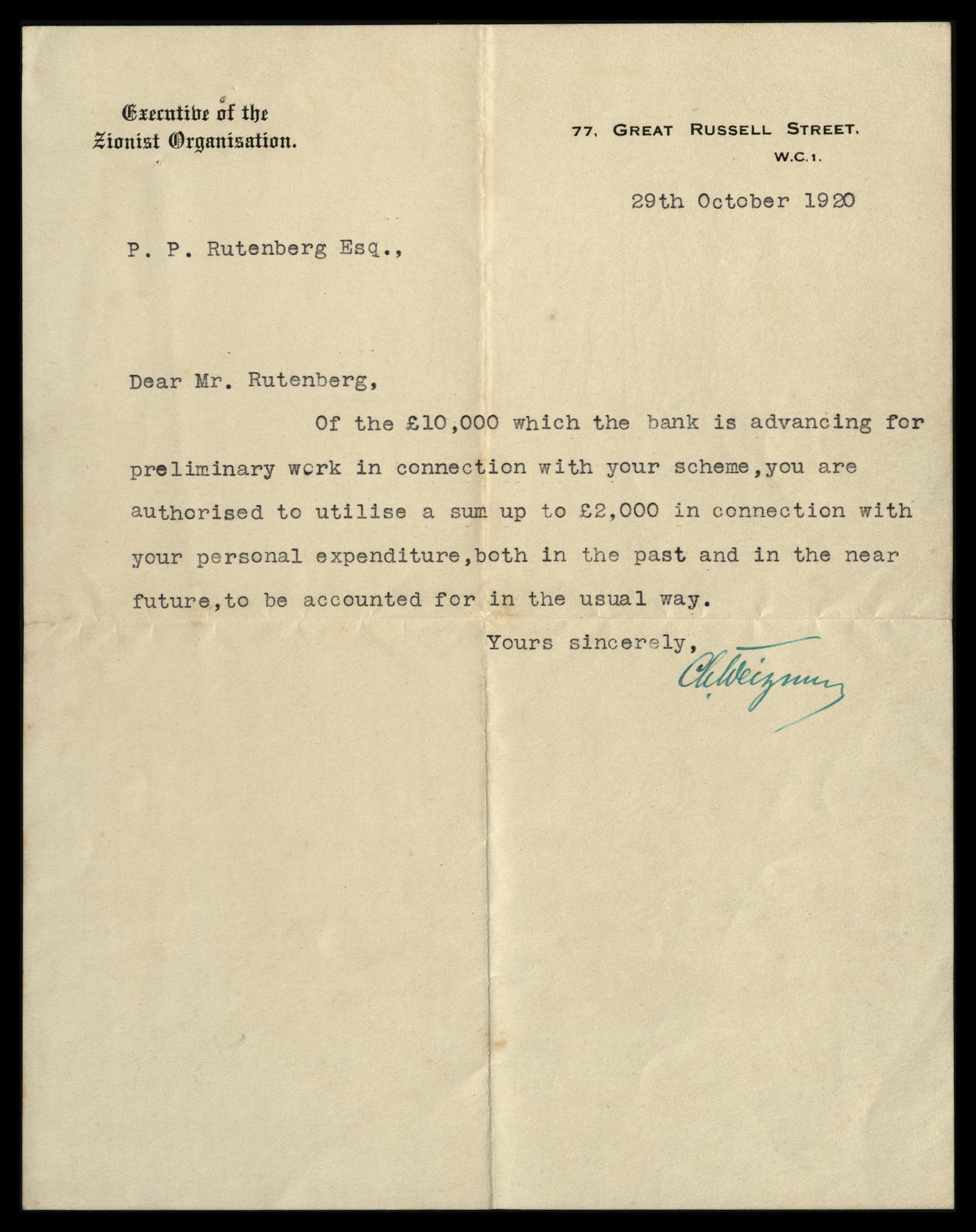 Letters from Chaim Weizmann to Pinhas Rutenberg | item NNL_ARCHIVE ...