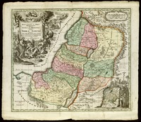 Regio Canaan seu Terra Promissionis postea Iudaea vel Palaestina nominata hodie Terra Sancta vocata. Quae olim XII Tribus hac autem aevo in VI Provincias Distincta est iuxta recentissimas et accuratissimas descriptionis adornata per Math. Seutter.