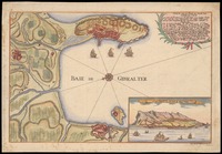 Caerte van de baey en stadt van Gibralter Met de prospect en fortification van de zelve stadt als ook die... / Joh.Martin Will excud.