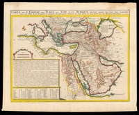 Carte de l'Empire des Turcs en Asie & en Afrique, divisé dans toutes ses parties Avec une tables de la longitude & latitude des principales positions de cette carte.