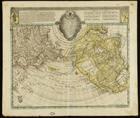 Tabula geographica partis septentrionalis Maris Pacifici cum Adiacentibus Regionibus : nuperrime tamà Russis Orientem versus quam a Gallis versus Occidentem detectis / Sauerbrey Sculps.