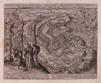 Antiquae Urbis Hierosolymorum topographica delineatio a Petro Lacksteyn primum confecta, nunc vero opera G.I. [Gerard de Jode] hac tabula ad vngve depicta.