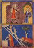 Sarajevo-Haggadah - Esau in blessed by Isaac / Jacob's Vision on the heavenly Ladder – הספרייה הלאומית