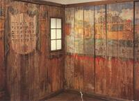 A highly important and exceptionally rare Permanent Collapsible Wooden Sukkah painted with different scenes on each of the four sides.