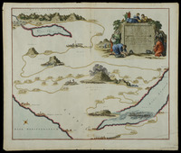 Voyage des Enfans d'Israel dans le desert. Depuis leur sortie d'Egypt Par la Mer Rouge iusques au Pays de Canaan. Nombres XXXIII. Veertig Iaarige Reys togt der Kinderen Israels uyt Aegypten.