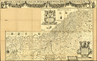 The Land of Canaan described with the city of Jerusalem / made and finished by Mr. John More... and after his death was published at the only charge of ... Mr. John Speed ... and whereas ye plates were destroyed in the dreadfull fire 1666... was revised & corrected ... reprinted at ye proper cost of Rob. Greene ; Ingraved by Francis Lamb.