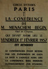 הרצאה של מנחם בגין בפריז נדחתה בגלל האירועים בעזה לסוף פברואה 1957 – הספרייה הלאומית