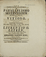 Parallelismo sententiarum Hebraicarum non vitioso / praeside Laurentio O. Lefren ; subjiciet Johannes Magnus Jung.