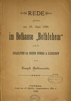 Rede gehalten am 16. Juni 1890 im Bethause "Bethlehem" der Israeliten des Neuen Bundes in Kischinew / von Joseph Rabinowitz.
