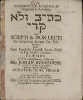 Dissertatio gradualis originem & rationem ... scripti & non lecti per Scripturam Sacram Vet. Test. exhibens / quam praeside Johann Engestroem, submittit Achatius Henr. Freser ... 10 Maji 1738.