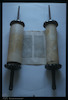 Torah Scroll staves incrusted with mother of pearls. Photograph of: Zenica Torah scroll