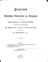 Programm des Königlichen Gymnasiums zu Kreuznach, wodurch zu der öffentlichen Prüfung und der Abiturienten-Entlassung am 26., 27. und 28. August 1867 ... einladet Dr. Gustav Wulfert, Director.