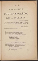 Ode presentee a sa Majeste Louis Napoleon, roi de Hollande, a son arrivee a Amsterdam, ville capitale du royaume, pour fixer sa residence / composee par Benjamin Cohen, Jacobsz.