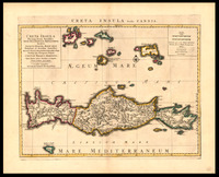 Creta Insula Plerûmque Deûm Natalibus, Iovis Incunabulis, Sepulchroque Inclyta; Adventu Europae, Minoe Rege, Pasiphaes et Ariadnae Amoribus; Minotauri Feritate, Fatoque Daedali, Labyrintho, et Fuga; Multisque aliis Famigerata Fabulis. Centum Urbibus Habitata; Quae Prima valuit Navibus et Sagittis, Prima Litteris iura sanxit / Gulielmi Sanson Nicolai Filii.