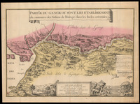 Partie du Gange où sont les etablissements du commerce des nations de l'Europe dans les Indes orientales / Cette carte est dressée sur les memoires et observations du Sieur Jacque André Cobbé.