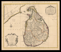 Carte de L'Isle de Ceylan = Insula Ceilon Olim Taprobana Dressée sur les observations de Mrs. De L'Academie Royale Des Sciences Par Le Sr. De L'Isle.