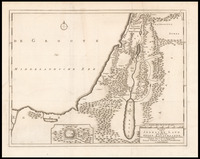Kaart van't Joodsche Land ten tyde van onzen zaligmaaker / Getekent door A. L. en uitgegeven by Isaak Trion en Jacobus Loveringh.