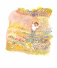 תדפיס ציור (רפרודוקציה) של רות צרפתי, ילד מפזז בשדה בר פורח.