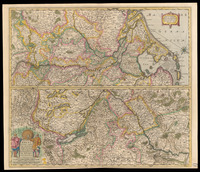 Totius Rheni ab eius capitibus ad Oceanum usque Germani[a] cum in quem se exonerat novißima descriptio Auctore Henrico Hondio. Petrus Kaerius Caelavit.