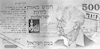 A fake 500 Shekel bank note explaing the drastic monetary devaluation of the Israeli shekel.