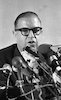 Foreign Minister Abba Eban holding a press conference in Tel Aviv.
