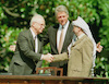 The photograph captures a moment during the Peace agreement ceremony in Washington DC on 13 September 1993.