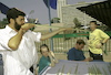 Orthodox Jews inspecting examples of the four species of Succot for possible defects - on the eve of the holiday at Tel Aviv Malchei Yisrael, 18 September 1994.