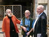 Micha Bar Am, Alex Levac and David Rubinger, leading Israeli pressphotographers during the opening ceremony of the photographic exibition by Micha Bar Am.