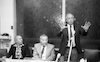 Defence Minister Itzhak Rabin holding a lecture for Workers Union in Tel Aviv – הספרייה הלאומית