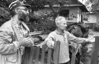Satanov. V.Lukin interviews local inhabitant.