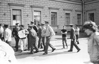 Leningrad. 1987, July. Demonstration in commemoration of J.Shpejzman. With the poster - Anatoly Goldberg. At the background Mihail Taratuta (Aba Taratuta's son).