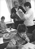 Leningrad, end 1980s - beg. 1990s. Drawing lesson at Sunday Jewish school. The "Leningrad Agada" project. Visit of Johanan Ben-Jacob - the inspector of Hebrew programs from the Ministries of Israel Education and his assistant - Anna Lerner (?). [picture].