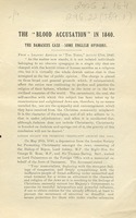 The "blood accusation" in 1840 : the Damascus case : some English opinions.