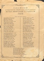Tischlied anlässlich der 50jährigen Jubiläumsfeier des Verein "Mekor Chajim" E. V. Frankfurt a. M., 15. Juni 1924/13. Siwan 5684.