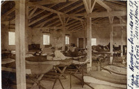 Hospital barracks, beds and injured soldiers.