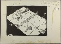 רבין משחק טניס עם עצמו [קריקטורה ללא כותרת].
