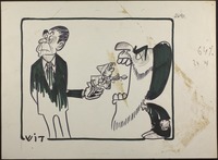 רייגן מאכיל את ח'ומייני בעזרת שרוליק [קריקטורה ללא כותרת].
