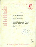 מכתב מ-JEWISH EDUCATION COMMITTEE OF NEW YORK אל עמיר פינקרפלד, אנדה.