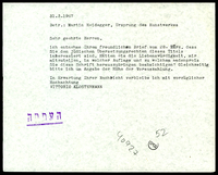 מכתב מ-VITTORIO KLOSTERMANN Verlag אל HEIDEGGER, MARTIN.