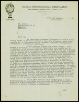 מכתבים מ-BUREAU INTERNATIONAL D'EDUCATION אל הררי חיים.