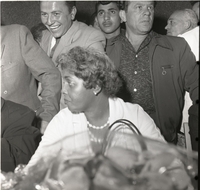 נגן הג'אז לואי ארמסטרונג ואשתו, ליל הרדינג, בביקור בארץ.