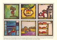 These are some of the designs for the stained-glass windows, based on the children's drawings from Theresienstadt. 1942-1944.