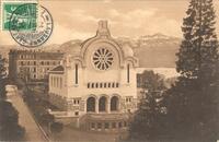The synagogue and the alps in Lausanne.