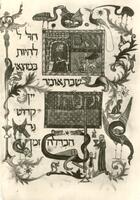 HAGGADHAH, Service for the Eve of Passover. Elaborate Marginal Ornamentation with a Representation of the Habhdalah Ceremony.