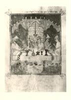 HAGGADHAH, Service for the Eve of Passover.The family is shown at table reciting the Haggadhah.