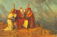 Moses betet für den Sieg Israels über die Amalekiter.