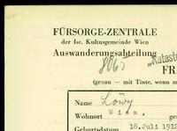 Applicant: Löwy, [no given name indicated]; born 18.7.1912 in [no location indicated]; no status registered.