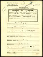 Applicant: Schrage f. Preiss, Rechela; born 3.10.1883 in Zborow (Ukraine); single.