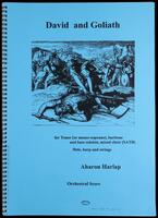 David and Goliath (photocopy of manuscript) : (Samuel I, Ch. 17: Psalm 23:v.4 and Psalm 131:v.3) : for tenor (or mezzo-soprano), baritone and bass soloist, mixed choir (SATB), flute, harp and strings / Aharon Harlap.