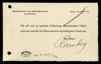 Rosenberg, Alfred, note of thanks.